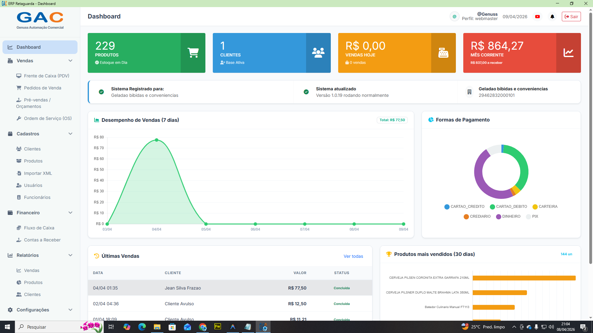 Sistema web completo com NFCe/NF-e